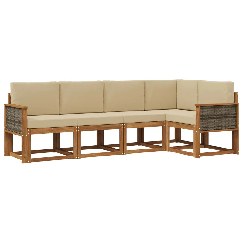 Lauko sofos komplektas 5 pcs Natūralus ir bežinis Poliesteris