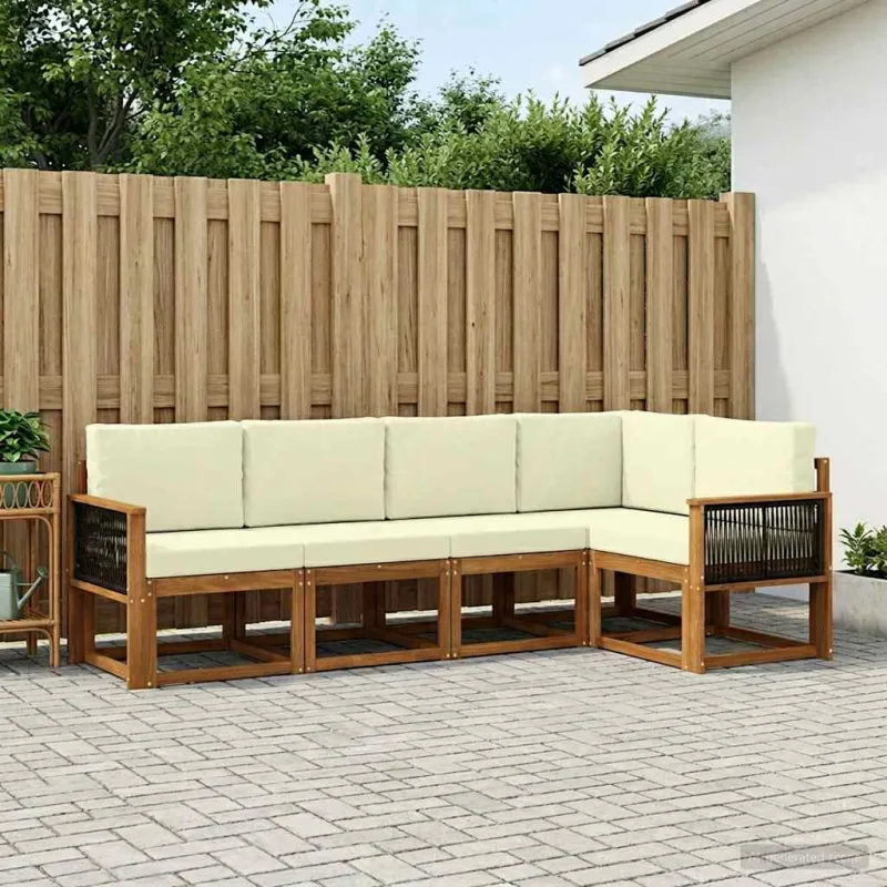 Lauko sofos komplektas 5 pcs Natūralus ir grietinėlė