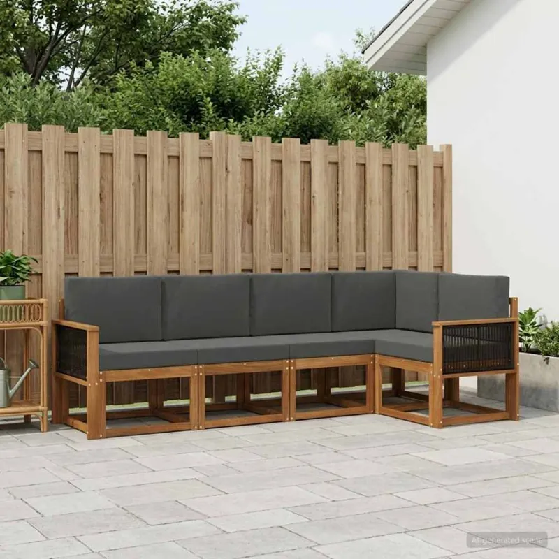 Lauko sofos komplektas 5 pcs Natūralus ir antracitas