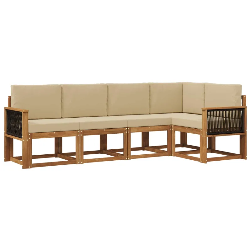 Lauko sofos komplektas 5 pcs Natūralus ir bežinis Poliesteris
