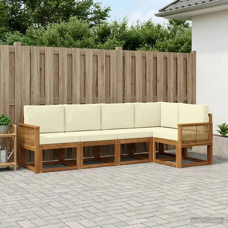 Lauko sofos komplektas 5 pcs Natūralus ir grietinėlė