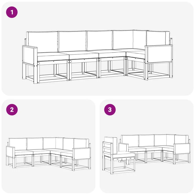 Lauko sofos komplektas 5 pcs Natūrali ir šviesiai pilka