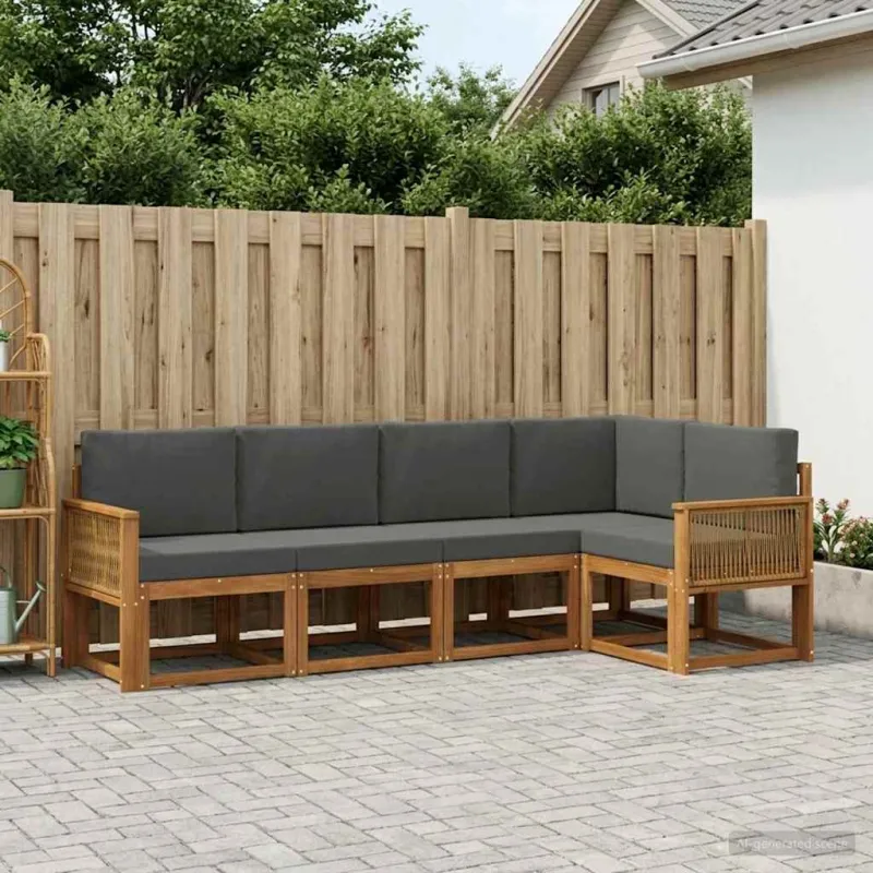 Lauko sofos komplektas 5 pcs Natūralus ir antracitas