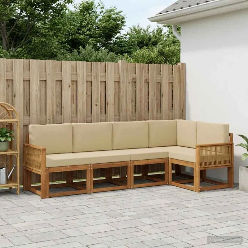 Lauko sofos komplektas 5 pcs Natūralus ir bežinis Poliesteris
