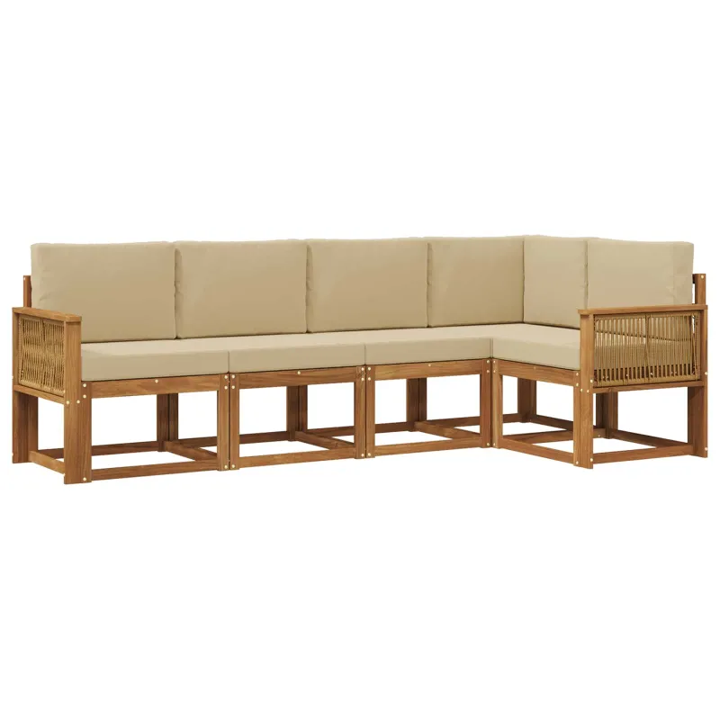Lauko sofos komplektas 5 pcs Natūralus ir bežinis Poliesteris