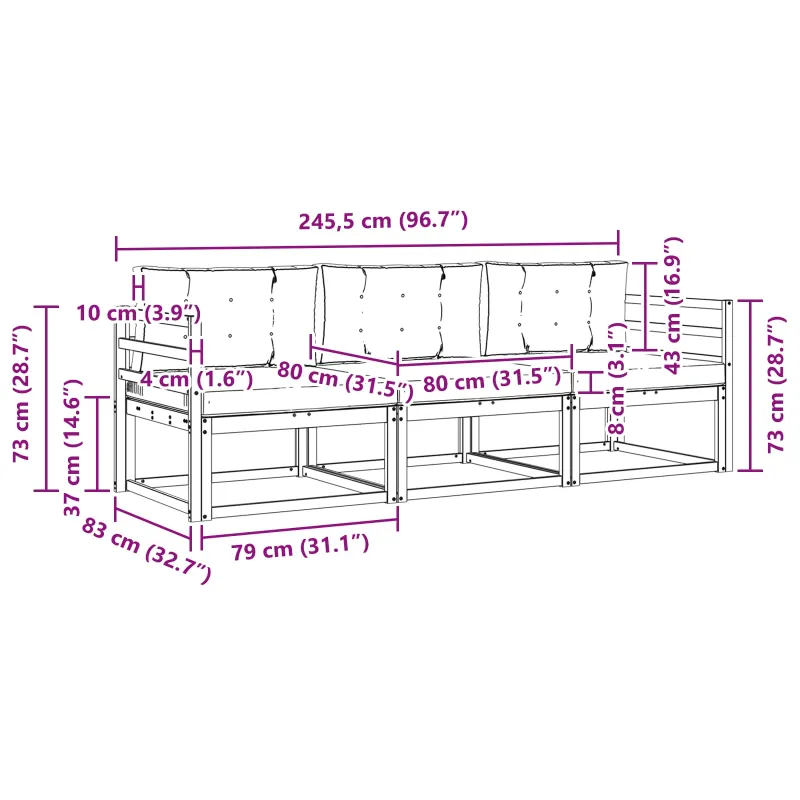 Lauko sofos komplektas 3 pcs Balta ir kreminė Poliesteris