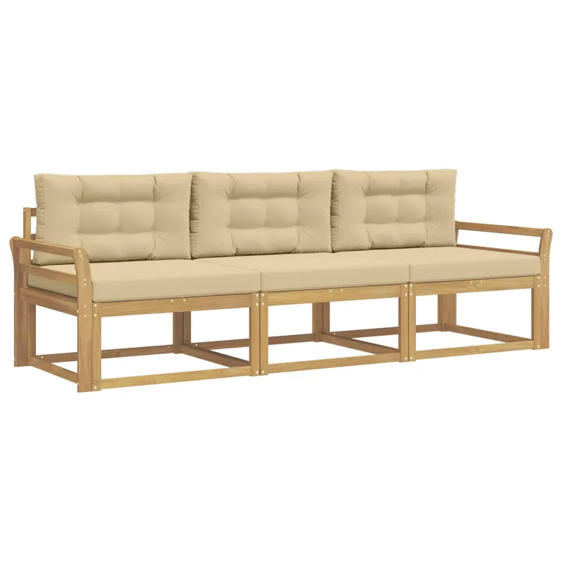Lauko sofos komplektas 3 pcs Balta ir kreminė Poliesteris