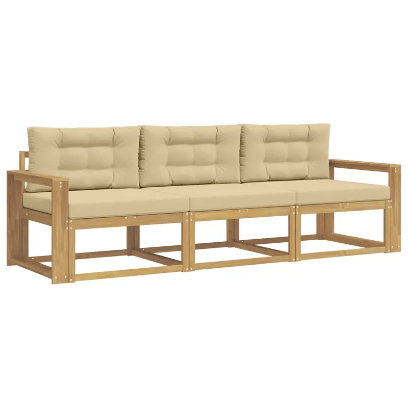 Lauko sofos komplektas 3 pcs Balta ir kreminė Poliesteris