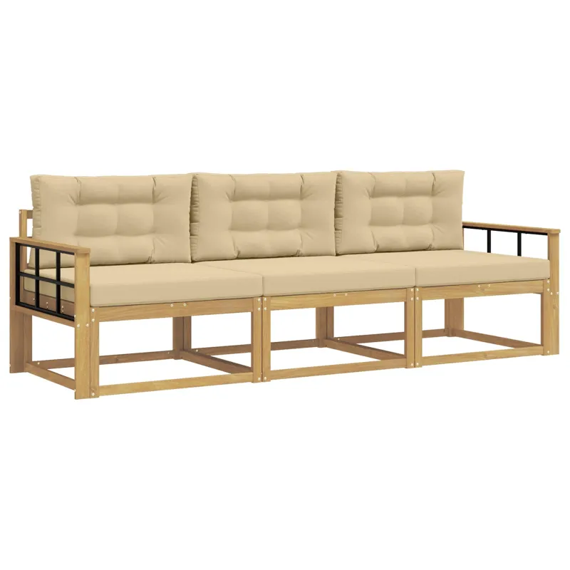 Lauko sofos komplektas 3 pcs Balta ir kreminė Poliesteris