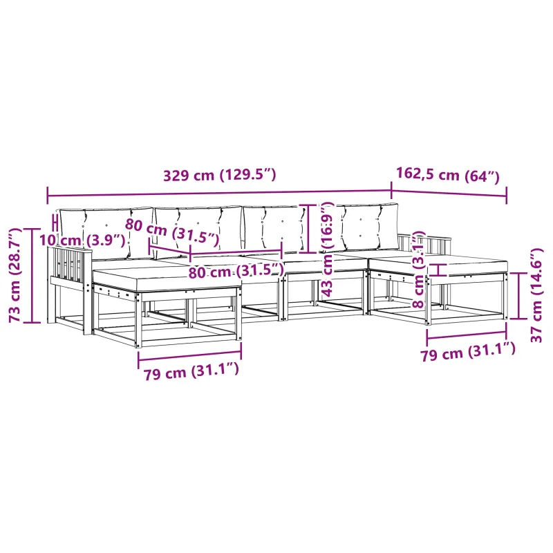 Lauko sofos komplektas su pagalve 6 pcs Balta ir kreminė