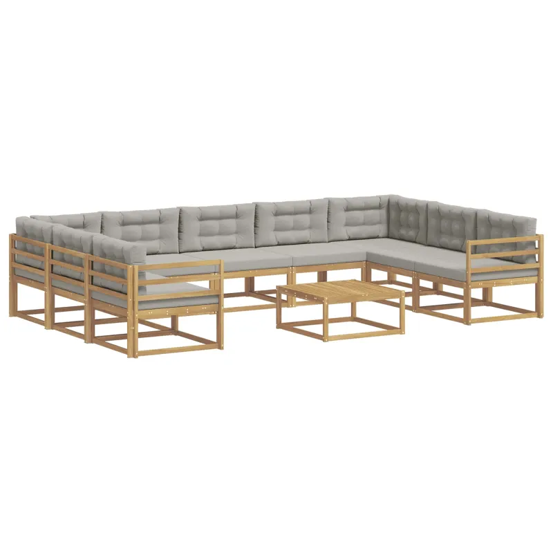 Lauko sofos komplektas 10 pcs Balta ir šviesiai pilka