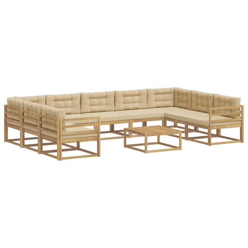 Lauko sofos komplektas su pagalve 10 pcs Balta ir kreminė