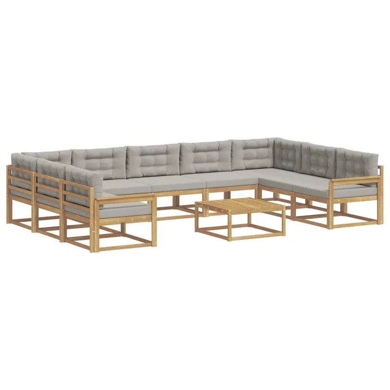 Lauko sofos komplektas 10 pcs Balta ir šviesiai pilka