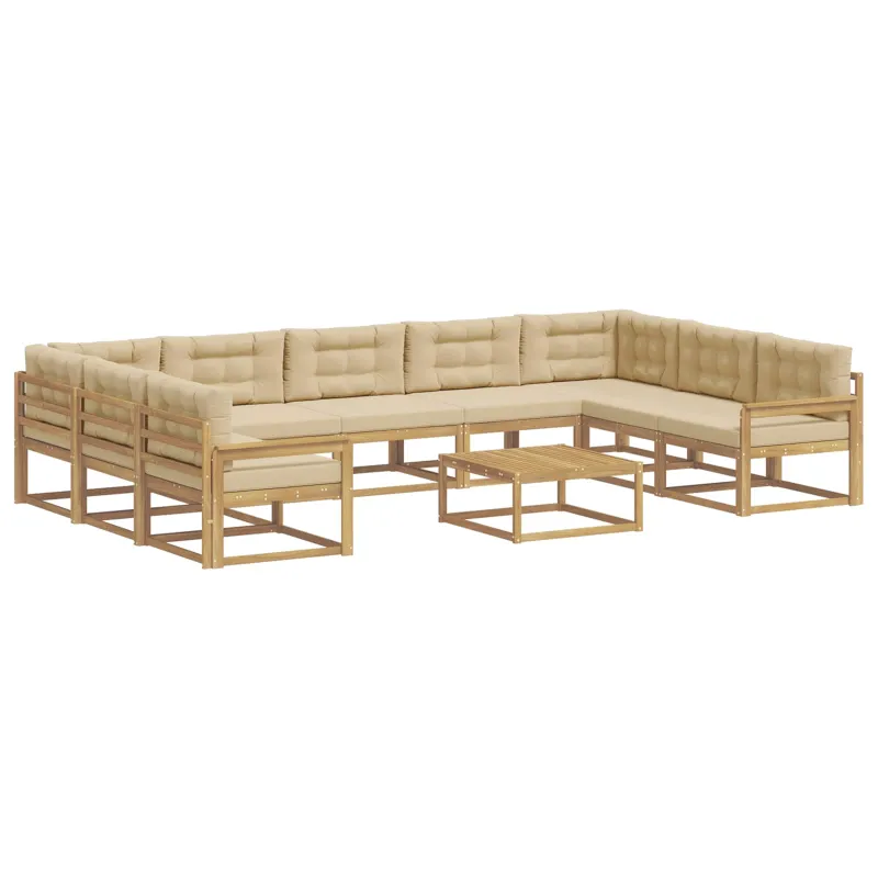 Lauko sofos komplektas su pagalve 10 pcs Balta ir kreminė