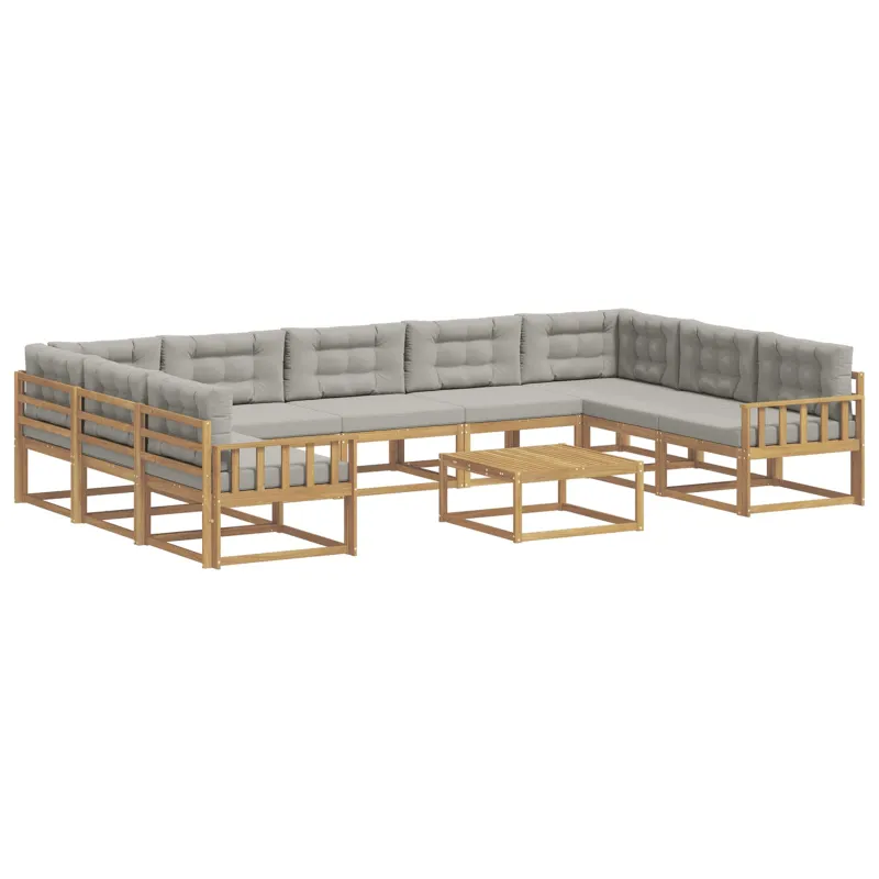 Lauko sofos komplektas 10 pcs Balta ir šviesiai pilka