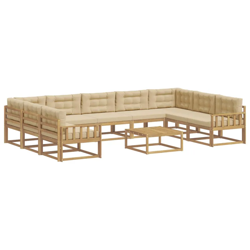 Lauko sofos komplektas su pagalve 10 pcs Balta ir kreminė