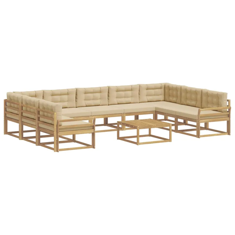 Lauko sofos komplektas su pagalve 10 pcs Balta ir kreminė