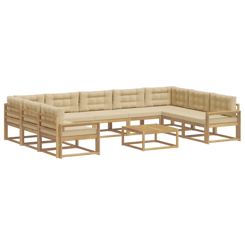 Lauko sofos komplektas su pagalve 10 pcs Balta ir kreminė
