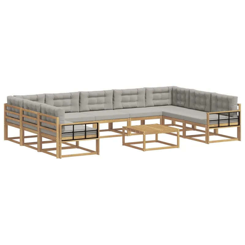Lauko sofos komplektas 10 pcs Balta ir šviesiai pilka