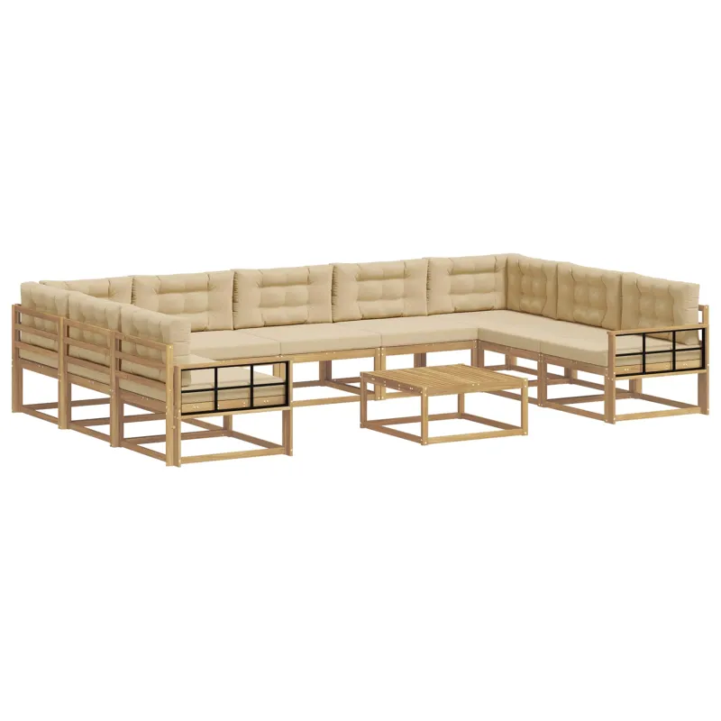 Lauko sofos komplektas su pagalve 10 pcs Balta ir kreminė