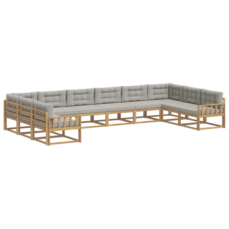 Lauko sofos komplektas 10 pcs Balta ir šviesiai pilka