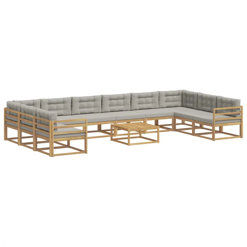 Lauko sofos komplektas 11 pcs Balta ir šviesiai pilka