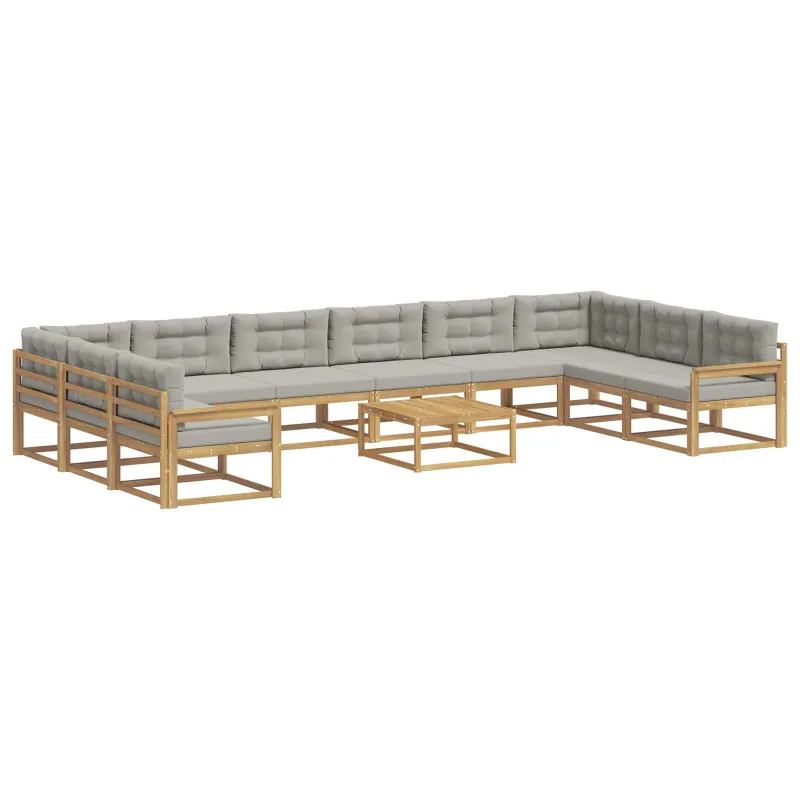 Lauko sofos komplektas 11 pcs Balta ir šviesiai pilka