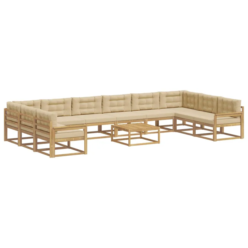 Lauko sofos komplektas su pagalve 11 pcs Balta ir kreminė