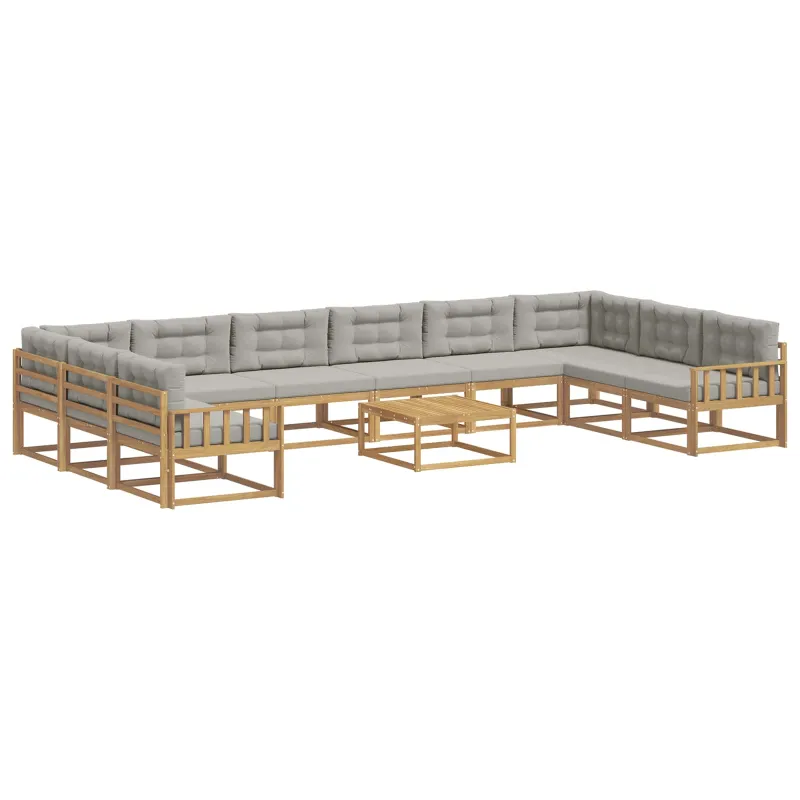 Lauko sofos komplektas 11 pcs Balta ir šviesiai pilka