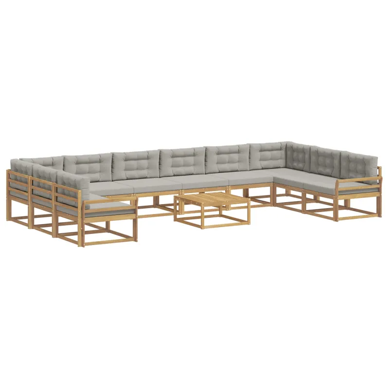 Lauko sofos komplektas 11 pcs Balta ir šviesiai pilka