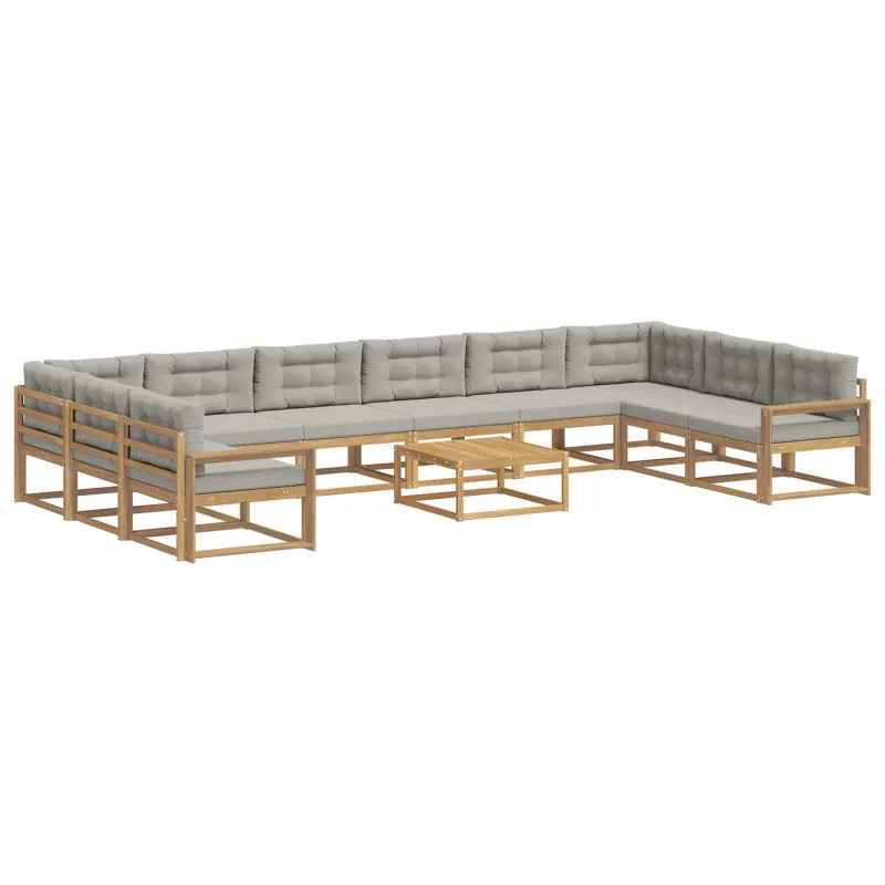 Lauko sofos komplektas 11 pcs Balta ir šviesiai pilka