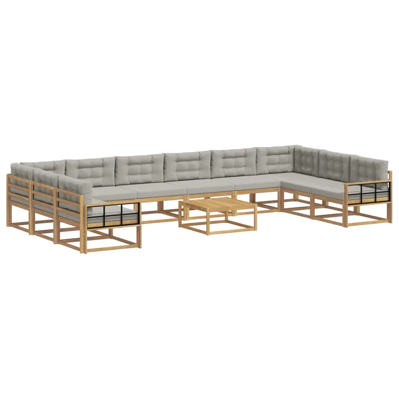 Lauko sofos komplektas 11 pcs Balta ir šviesiai pilka
