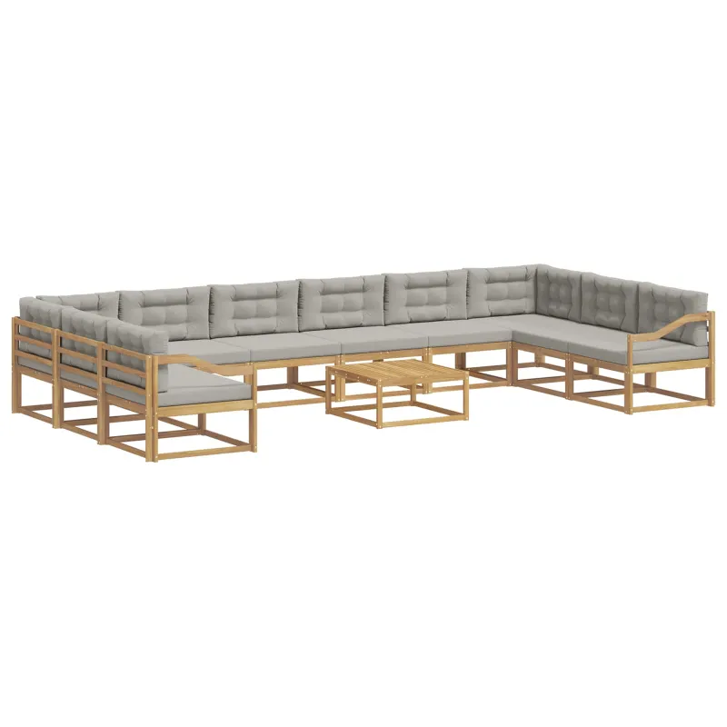 Lauko sofos komplektas 11 pcs Balta ir šviesiai pilka