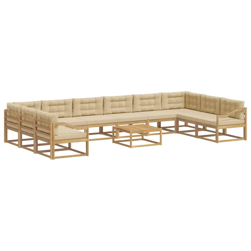 Lauko sofos komplektas su pagalve 11 pcs Balta ir kreminė