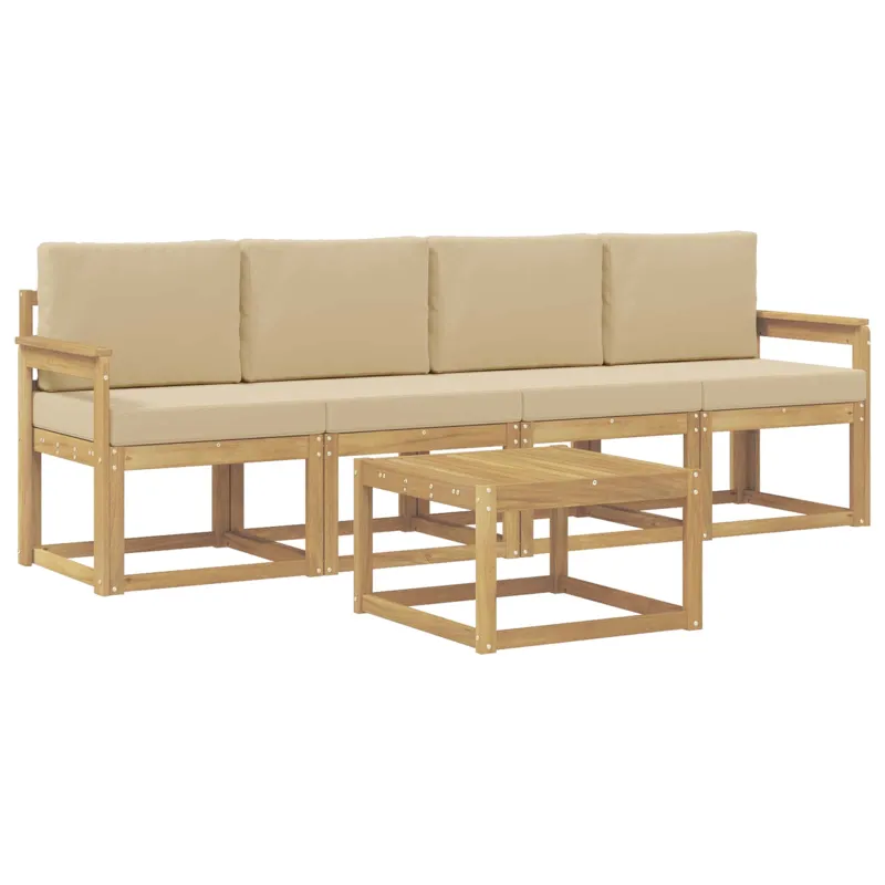 Lauko sofos komplektas su pagalve 5 pcs Balta ir kreminė