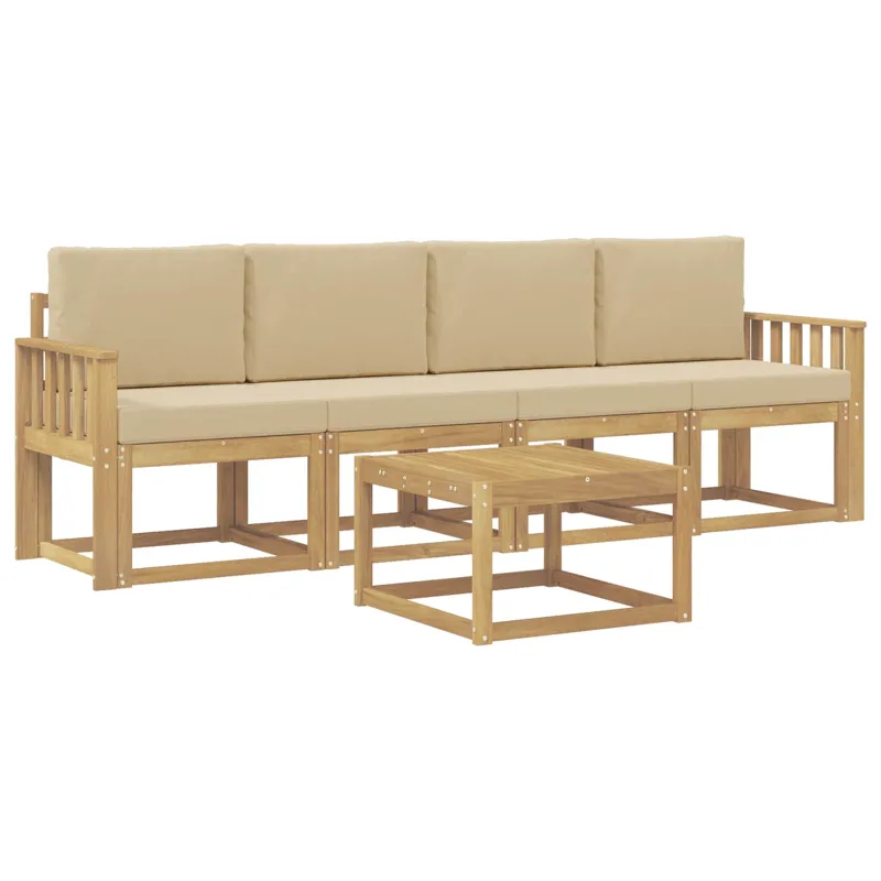 Lauko sofos komplektas su pagalve 5 pcs Balta ir kreminė