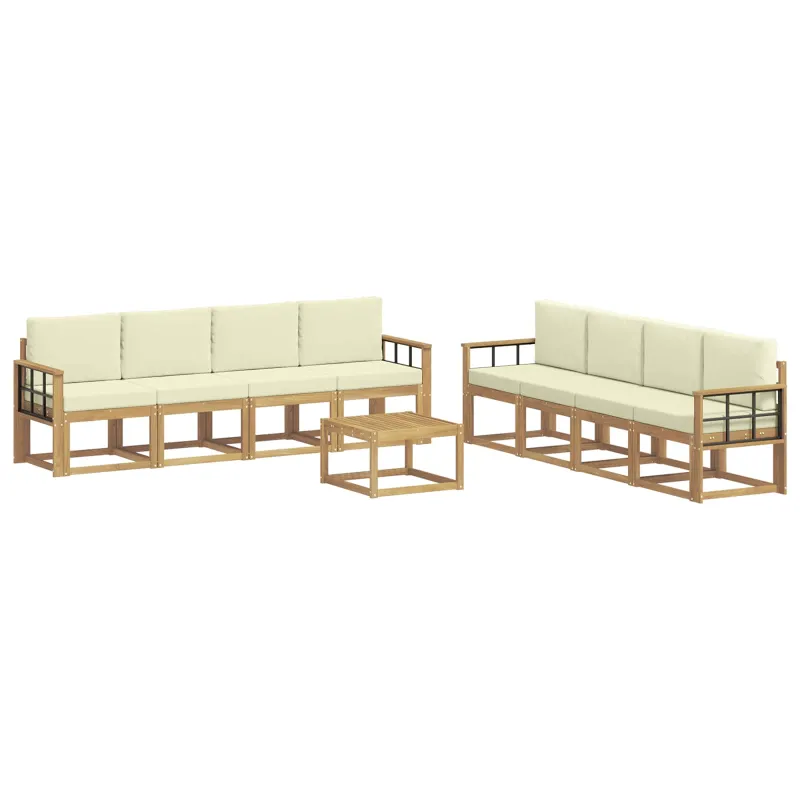 Lauko sofos komplektas su pagalve 9 pcs Balta ir kreminė