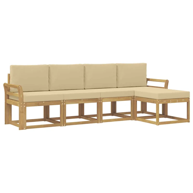 Lauko sofos komplektas su pagalve 5 pcs Balta ir kreminė