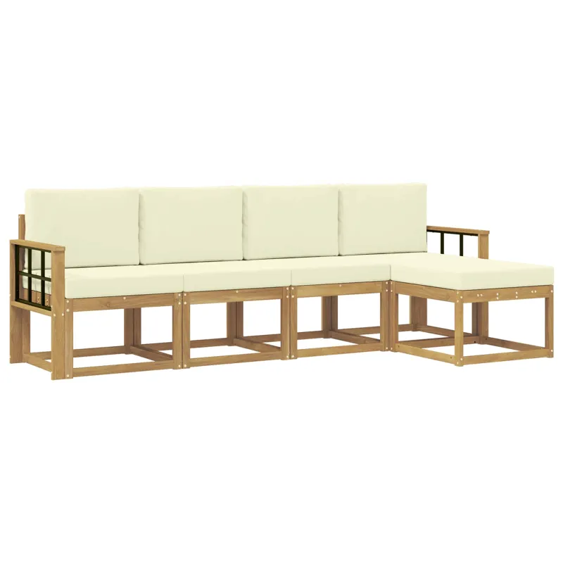 Lauko sofos komplektas su pagalve 5 pcs Balta ir kreminė