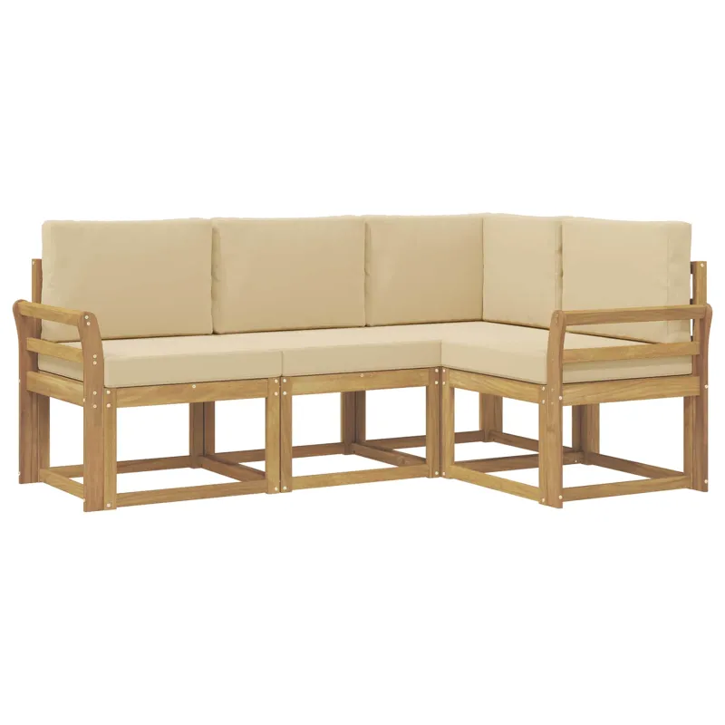 Lauko sofos komplektas su pagalve 4 pcs Balta ir kreminė