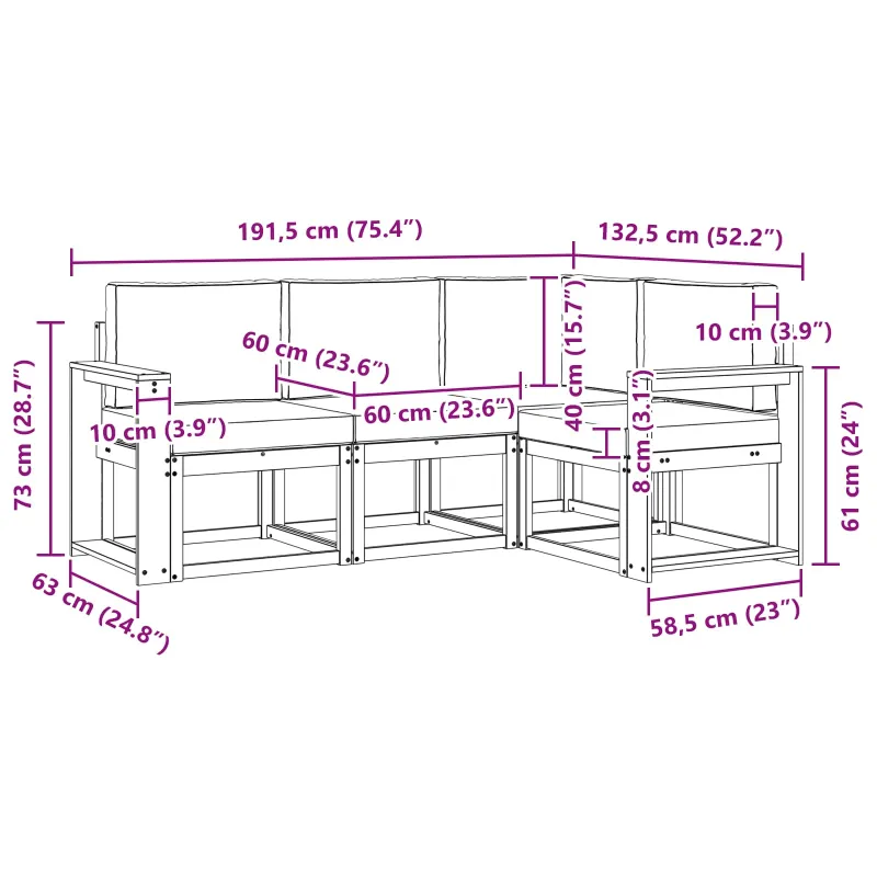 Lauko sofos komplektas su pagalve 4 pcs Balta ir antracito