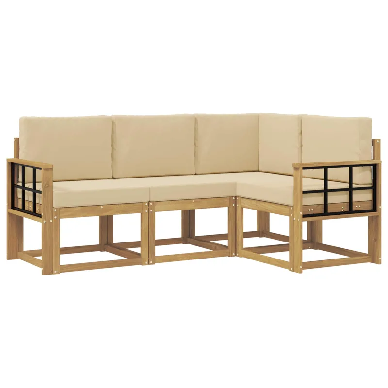 Lauko sofos komplektas su pagalve 4 pcs Balta ir kreminė