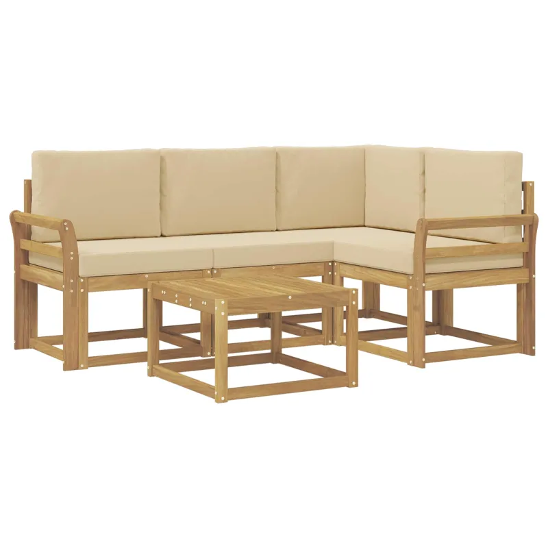 Lauko sofos komplektas su pagalve 5 pcs Balta ir kreminė