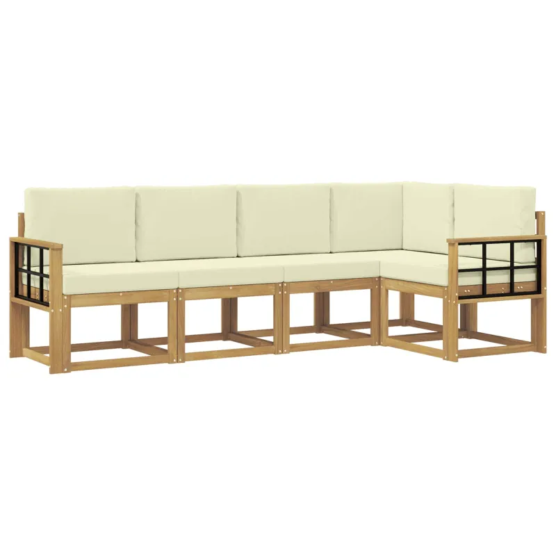 Lauko sofos komplektas su pagalve 5 pcs Balta ir kreminė