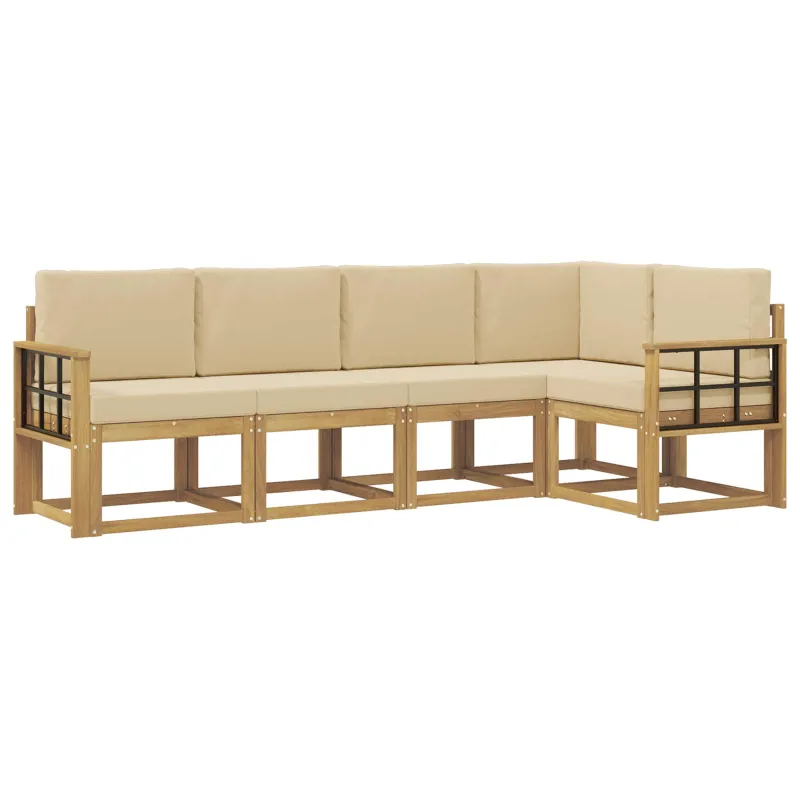 Lauko sofos komplektas su pagalve 5 pcs Balta ir kreminė