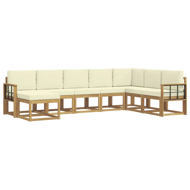 Lauko sofos komplektas su pagalve 8 pcs Balta ir kreminė