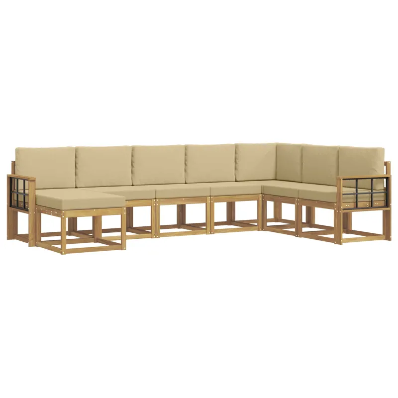 Lauko sofos komplektas su pagalve 8 pcs Balta ir kreminė