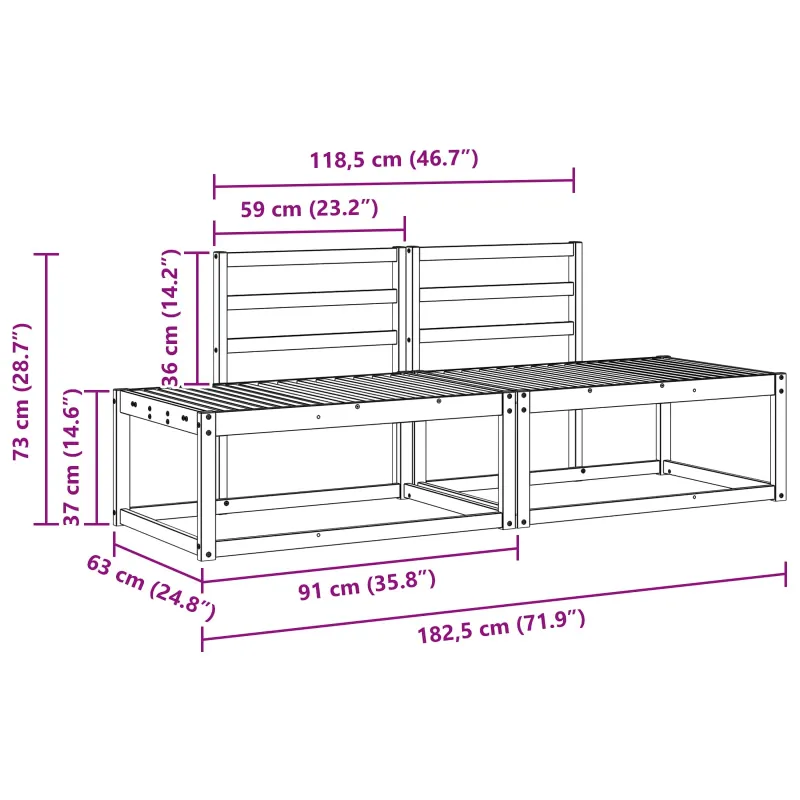 Lauko sofos komplektas 2 pcs Balta 182,5 x 63 x 73 cm