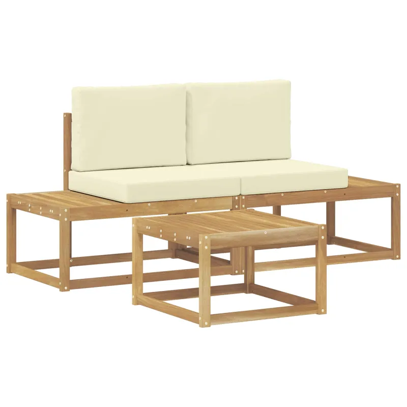 Lauko sofos komplektas 3 pcs Balta ir kreminė Poliesteris