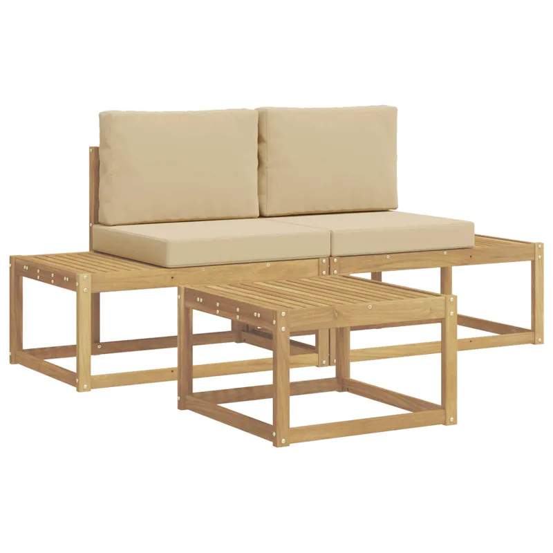 Lauko sofos komplektas 3 pcs Balta ir kreminė Poliesteris